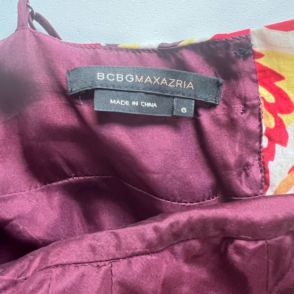 BCBGMaxAzria Burgundy Floral Print Lace Trim Maxi Dress Sz 6 - Picture 5 of 14